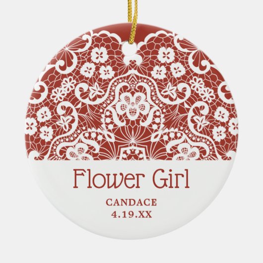 レースビクトリアン花パーソナライズされた女の花嫁 セラミックオーナメント (正面)