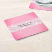 レースピンクの赤ちゃんシャワー スクエアペーパーコースター (アングル)
