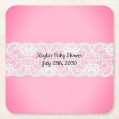 レースピンクの赤ちゃんシャワー スクエアペーパーコースター (正面)