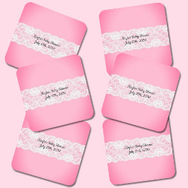 レースピンクの赤ちゃんシャワー スクエアペーパーコースター