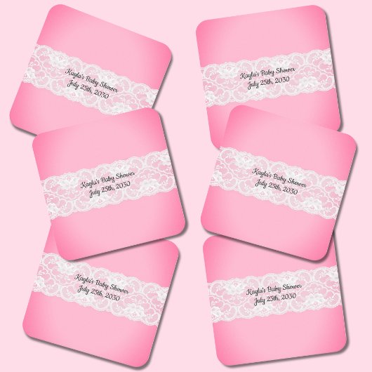 レースピンクの赤ちゃんシャワー スクエアペーパーコースター