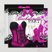 レースピンクコルセットシャンパンバチェロレッテ誕生日 招待状 (正面/裏面)