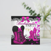 レースピンクコルセットシャンパンバチェロレッテ誕生日 招待状 (スタンド正面)