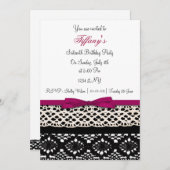 レースピンクダマスクSweet sixteenパーティの招待状 招待状 (正面/裏面)