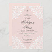 レースピンクバプテスマ&《キリスト教》洗礼式や命名式 招待状 (正面/裏面)