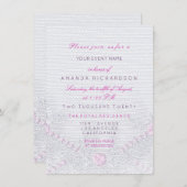 レースピンクホワイト新生児シャワーガール 招待状 (正面/裏面)