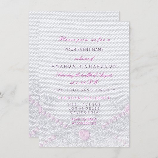 レースピンクホワイト新生児シャワーガール 招待状 (正面/裏面)