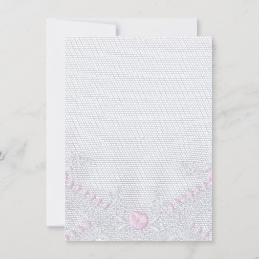 レースピンクホワイト新生児シャワーガール 招待状 (裏面)