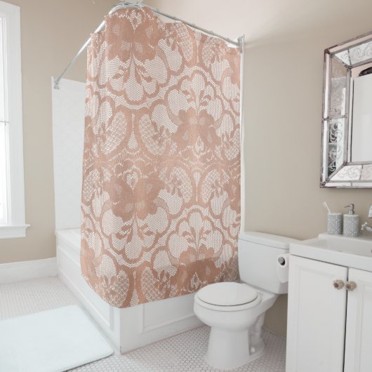 レースピンクローズ金ゴールドホワイト赤面ピンクフローラ シャワーカーテン (インサイチュ)