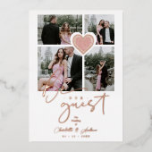 レースファンシーピンクハート4枚数々のコラージュ 箔招待状 (正面)