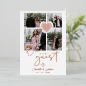 レースファンシーピンクハート4枚数々のコラージュ 箔招待状 (立ち正面)