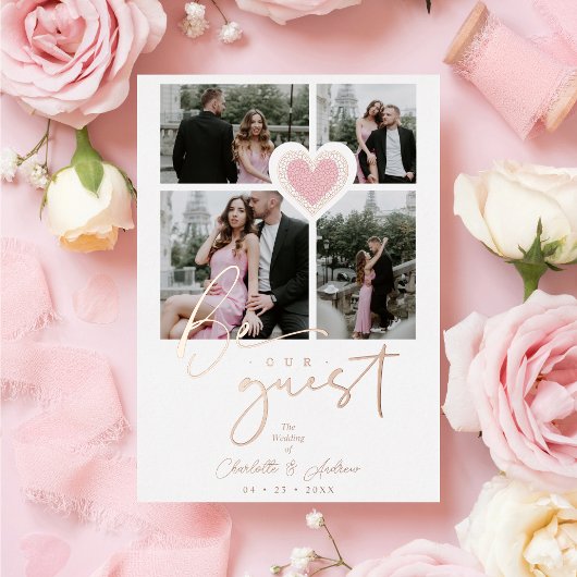 レースファンシーピンクハート4枚数々のコラージュ 箔招待状