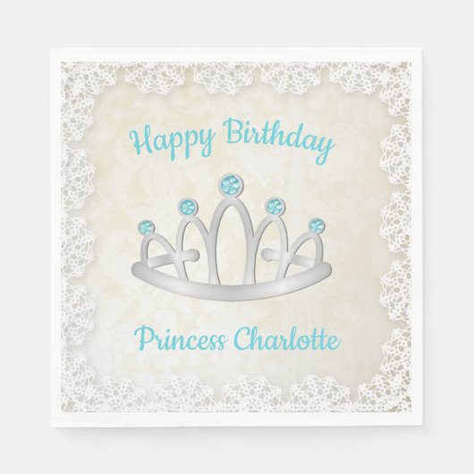 レースファンシープリンセスティアラ誕生日ペーパーナプキン スタンダードランチョンナプキン (正面)