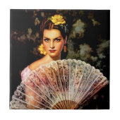 レースファン付きメキシコの美しいカレンダーガール タイル (正面)