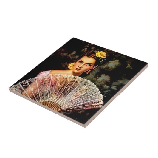 レースファン付きメキシコの美しいカレンダーガール タイル (側面)