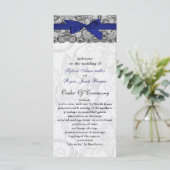 レースフェイクとリボンのネイビーブルーの結婚式プログラム プログラム (スタンド正面)