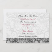 レースフェイクとリボンのピンク、黒の日付を保存 セーブザデート (裏面)