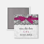 レースフェイクとリボンのピンク、黒の日付を保存 マグネット (正面/裏面)