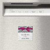 レースフェイクとリボンのピンク、黒の日付を保存 マグネット (インサイチュ (食洗機))