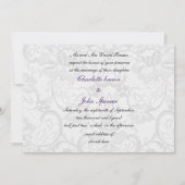 レースフェイクとリボンの紫の黒い結婚式の招待 招待状 (裏面)