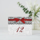レースフェイクとリボン赤の黒いテーブル番号カード ポストカード (スタンド正面)