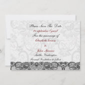 レースフェイクとリボン赤、黒の日付を保存 セーブザデート (裏面)