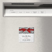 レースフェイクとリボン赤、黒の日付を保存 マグネット (インサイチュ (食洗機))