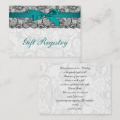 レースフェイクリボンアクア黒いギフトレジストリカード エンクロージャーカード (正面/裏面)