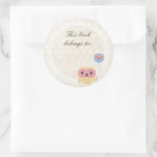 レースフクロウこの本は名前シールに属している ラウンドシール (バッグ)