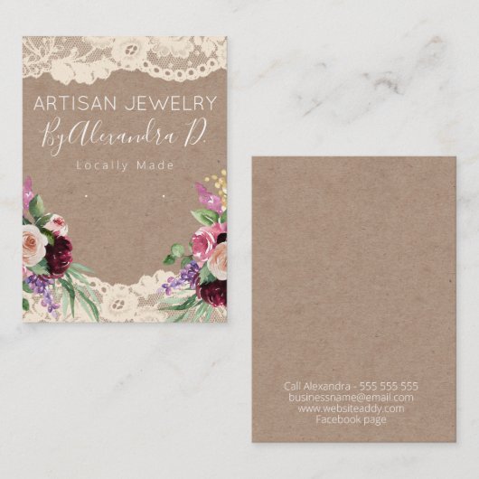 レースフラワークラフト手作りジュエリーイヤリングディスプレイ 名刺 (正面/裏面)