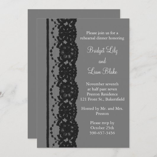 レースフランスのリハーサルディナー(グレー) 招待状 (正面/裏面)