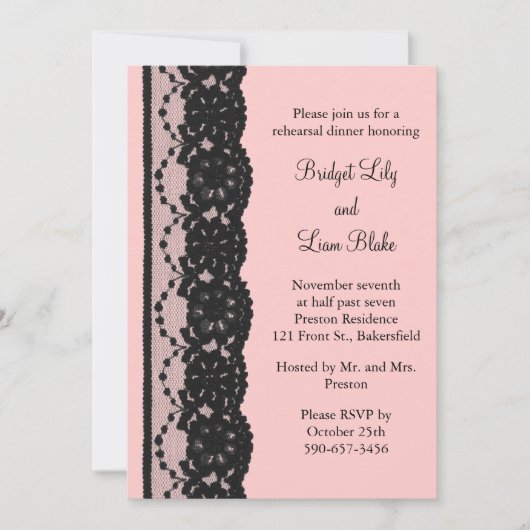 レースフランスのリハーサルディナー(ピンク) 招待状 (正面)