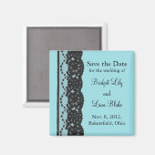 レースフランスの保存日付マグネット(ターコイズ) マグネット (正面/裏面)