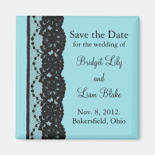 レースフランスの保存日付マグネット(ターコイズ) マグネット (正面)