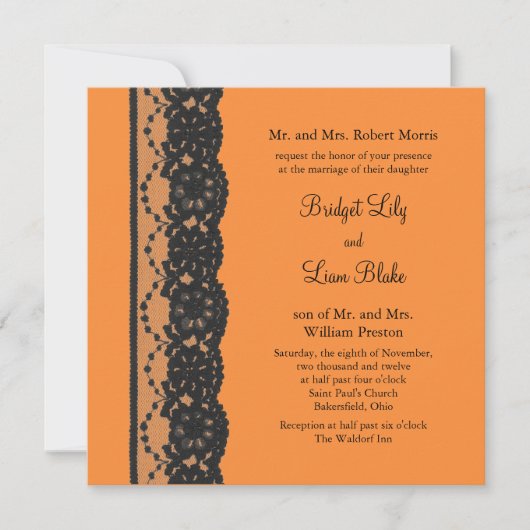 レースフランスの結婚式招待状（オレンジ） 招待状 (正面)