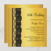 レースフランスの50番目の誕生日招待状金ゴールド 招待状 (正面/裏面)