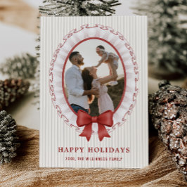 レースフレーム＋リボンのホリデー写真カード 招待状