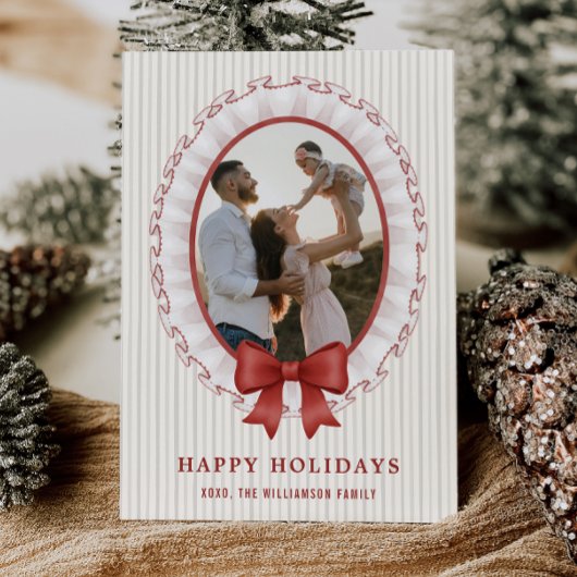 レースフレーム＋リボンのホリデー写真カード 招待状