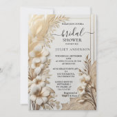 レースフローラゴールドフォイルエンボスブライダルシャワー 招待状 (正面)