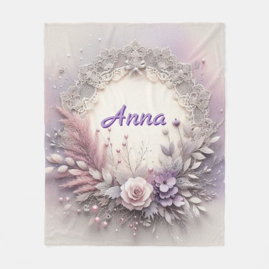 レースフローラ付きデリケート詳細 フリースブランケット (正面)