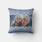レースブルーデニム家族の写真 クッション (正面)
