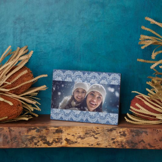 レースブルーデニム家族の写真 フォトプラーク (側面)