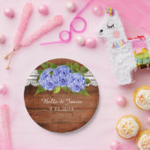 レースブルー素朴アジサイ結婚ズ紙プレート ペーパープレート (パーティー)