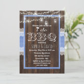 レースブルー素朴ギンガムオールドウッドI do BBQ招待状 招待状 (スタンド正面)
