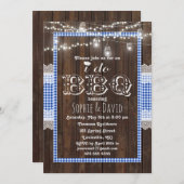 レースブルー素朴ギンガムオールドウッドI do BBQ招待状 招待状 (正面/裏面)