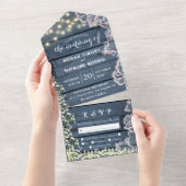 レースベビーズブレス&ストリングライツブルーウッドチャーム オールインワン招待状 (貼ってはがせる)