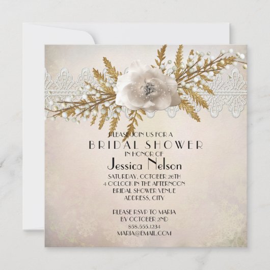 レースホリデーウィンターブライダルシャワー 招待状 (正面)