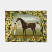 レースホースとジョッキーの黒い目のスーザンフラワーマット ドアマット (正面)