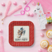 レースホースダービーパーティーレッドスクエア ペーパープレート (パーティー)