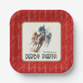 レースホースダービーパーティーレッドスクエア ペーパープレート (正面)